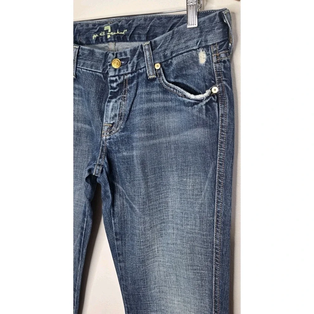 7 For All Mankind Women 30x35 Jeans A Pocket Boot Flare Distressed Denim Y2K‎